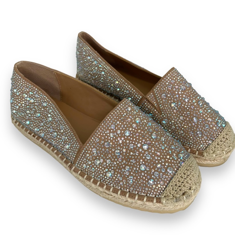 INC International Concept Hilldie Embellished Espadrille Flats Size 8 Nude Bling